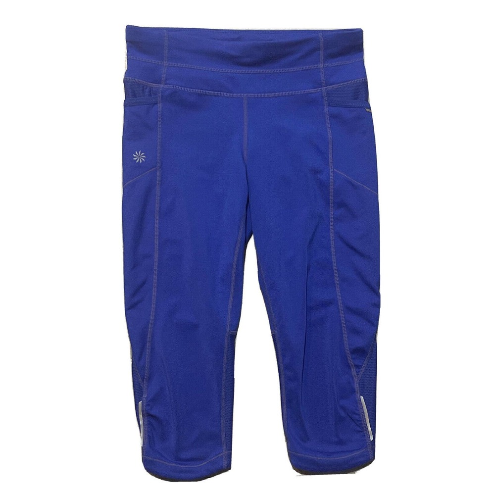 Athleta Sonar Crop Capri Legging Women XS 63291 Blue Running Workout Pockets EUC